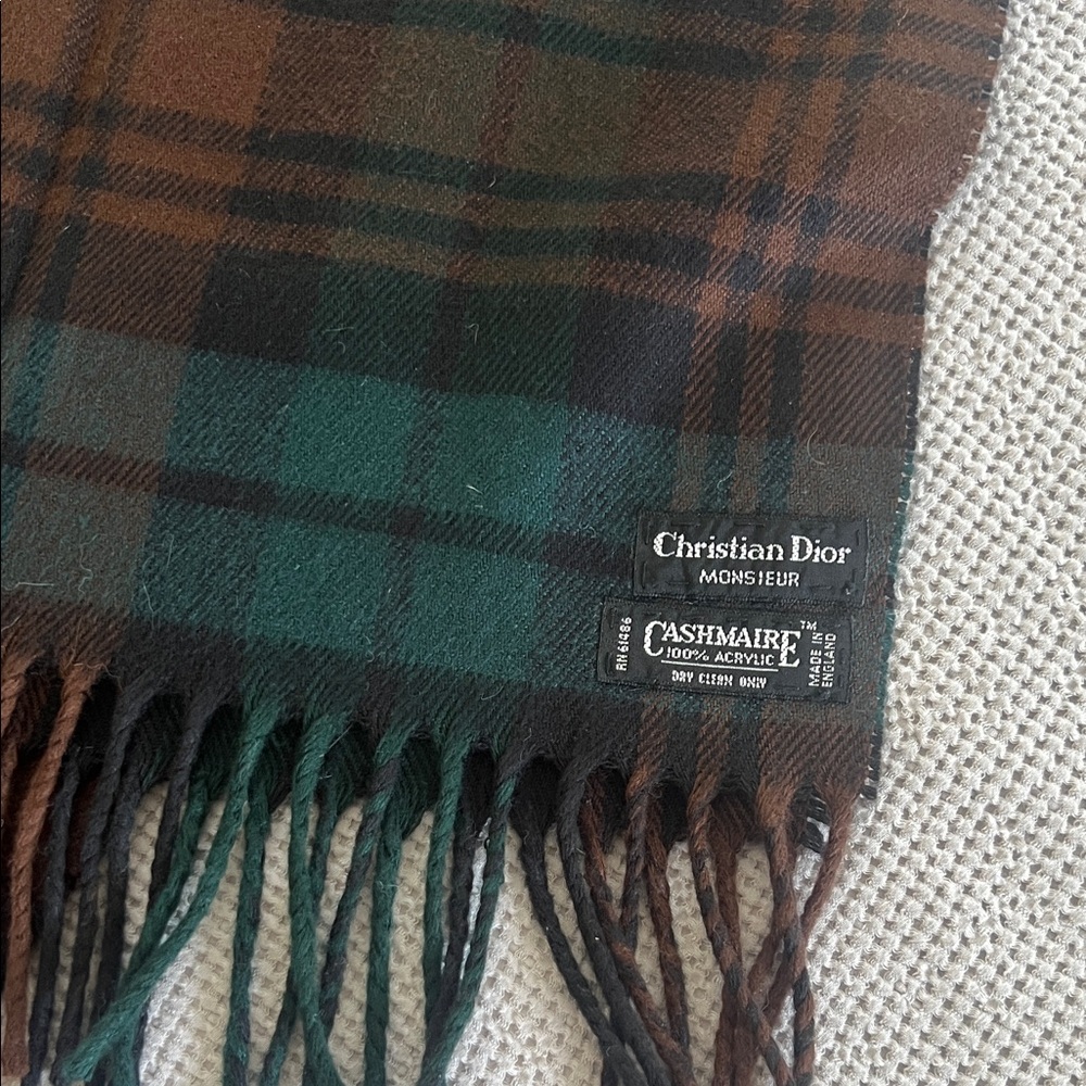 Dior Men's Checkered Scarf - Green and Brown ⭐️